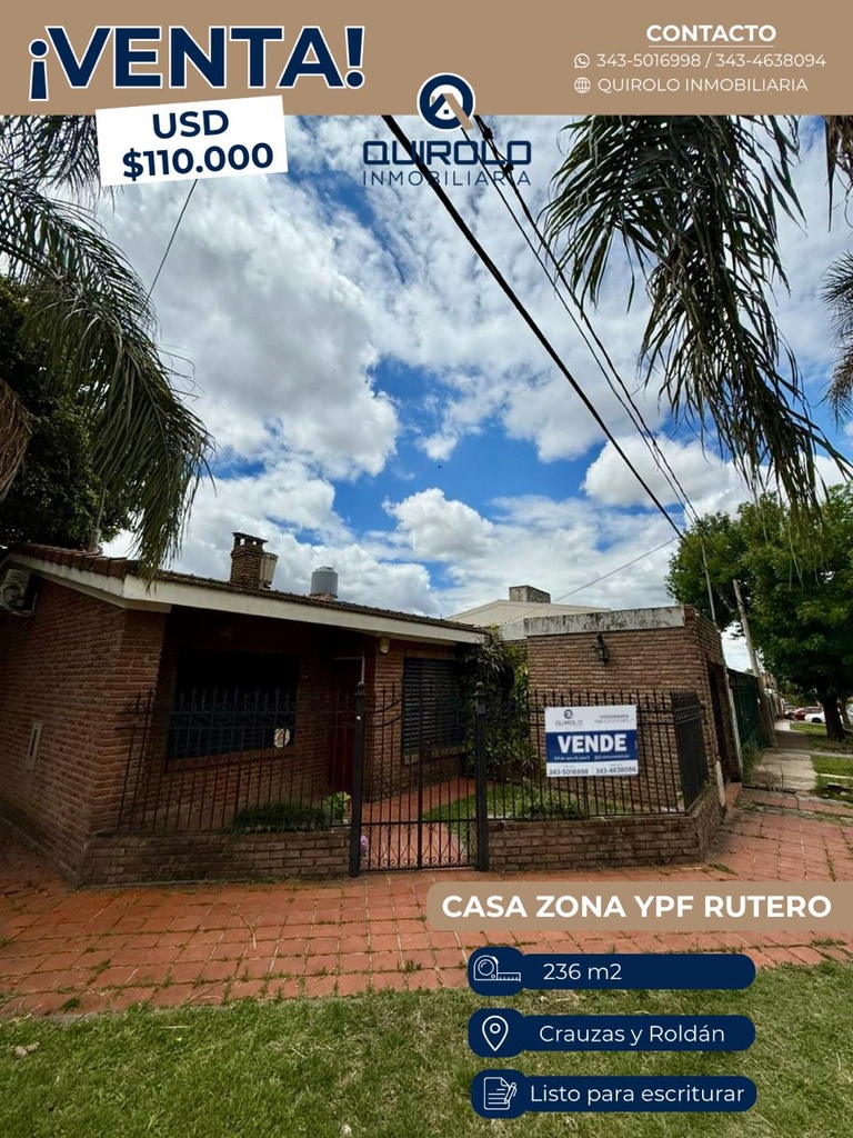 ✅ INCREÍBLE CASA EN ESQUINA ZONA YPF RUTERO!  
